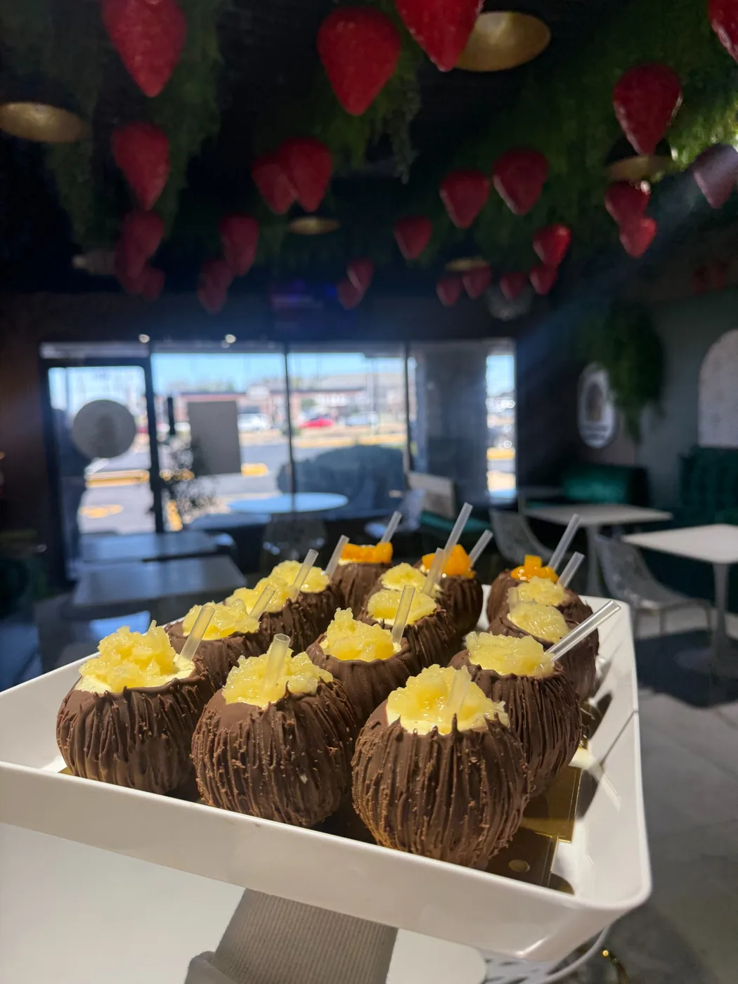 Chocolate fruit cups filled with pineapple